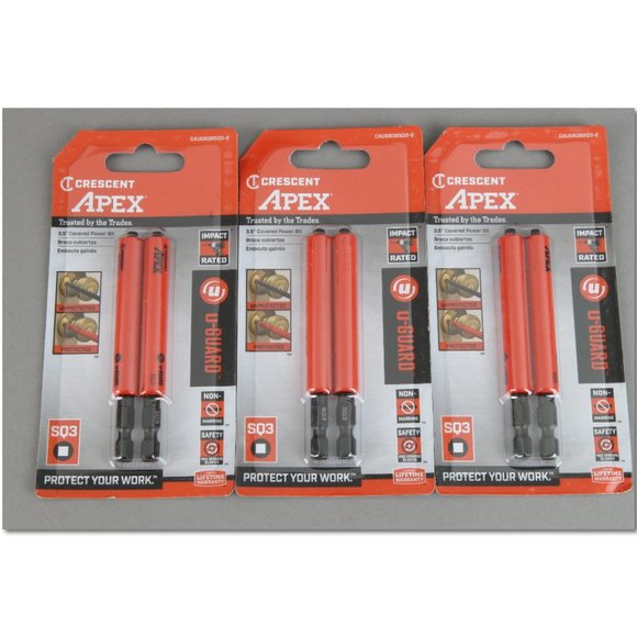 Lot of 6 Crescent Apex SQ3 3.5” covered power bits CAUGB3BSQ3-2 3 PACKS X 2 - Picture 1 of 3